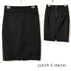 Judith & Charles NWT Fowler Pencil Skirt Black Cotton Stretch Knee Length Size 4